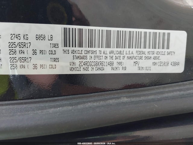 Продаж на аукціоні авто 2019 Dodge Grand Caravan Sxt, vin: 2C4RDGCG6KR611480, номер лоту: 45032680