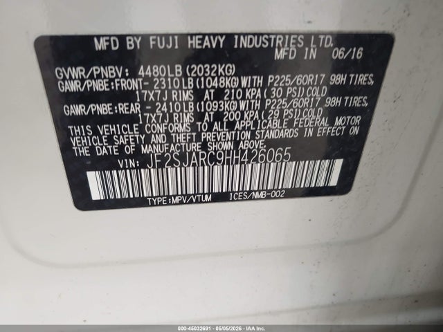 Продажа на аукционе авто 2017 Subaru Forester 2.5i Limited, vin: JF2SJARC9HH426065, номер лота: 45032691