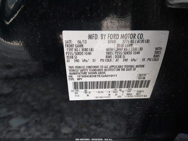 45032693 :رقم المزاد ، 1FM5K8D87EGA01011 vin ، 2014 Ford Explorer Xlt مزاد بيع