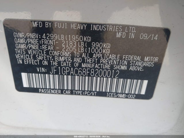 Продаж на аукціоні авто 2015 Subaru Impreza 2.0i Premium, vin: JF1GPAC68F8200012, номер лоту: 45032713