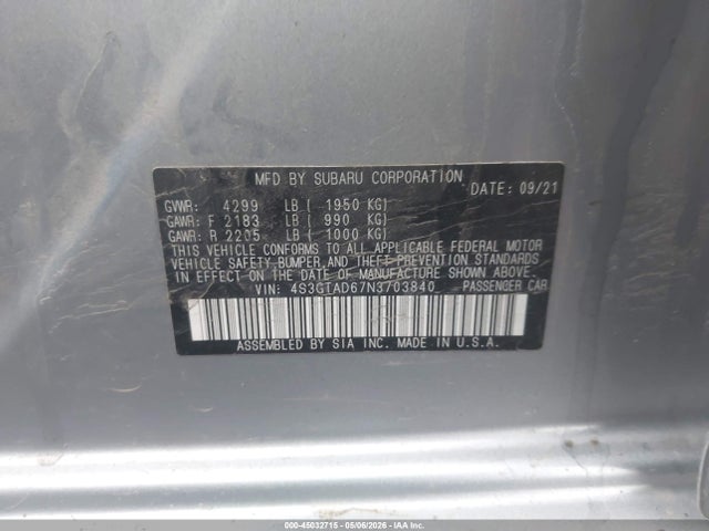 Продажа на аукционе авто 2022 Subaru Impreza Premium 5-door, vin: 4S3GTAD67N3703840, номер лота: 45032715