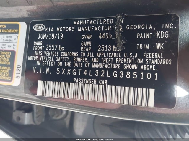 Продажа на аукционе авто 2020 Kia Optima Lx, vin: 5XXGT4L32LG385101, номер лота: 45032734