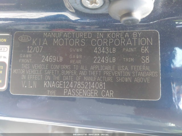 Продажа на аукционе авто 2008 Kia Optima Ex V6, vin: KNAGE124785214081, номер лота: 45032738