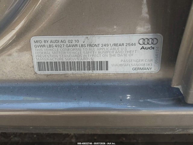 Aukcja sprzedaży 2010 Audi A4 2.0t Premium, vin: WAUBFAFL5AN048383, numer aukcji: 45032746