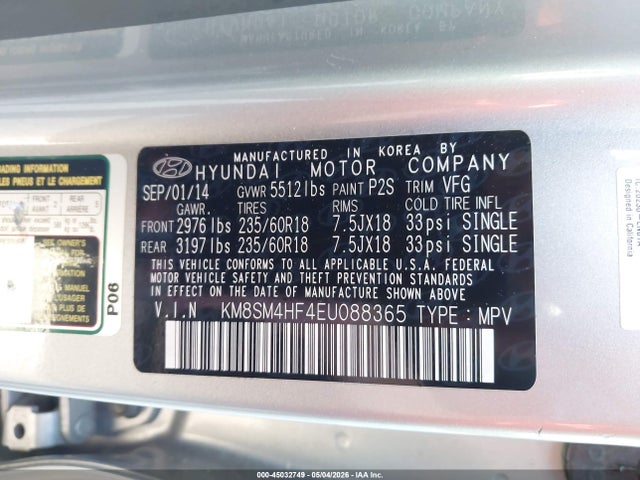Hyundai Santa Fe Gls 2014 KM8SM4HF4EU088365 Image 9