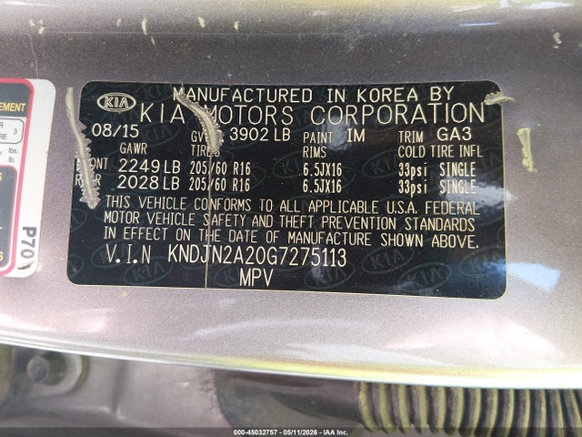 Продаж на аукціоні авто 2016 Kia Soul, vin: KNDJN2A20G7275113, номер лоту: 45032757