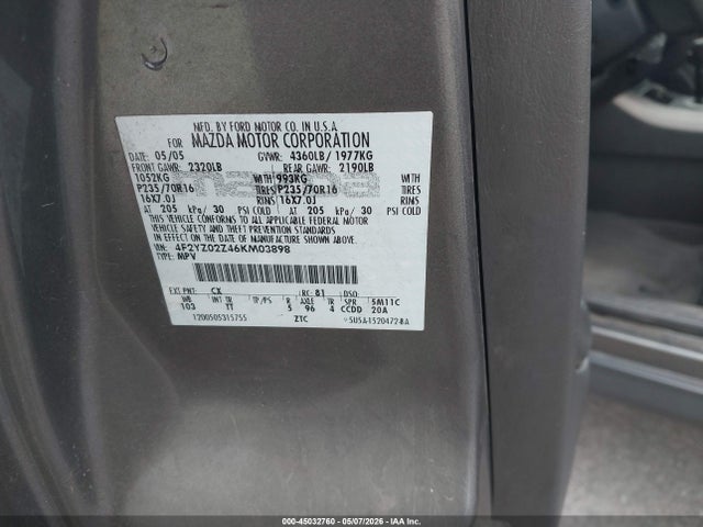 45032760 :رقم المزاد ، 4F2YZ02Z46KM03898 vin ، 2006 Mazda Tribute I مزاد بيع