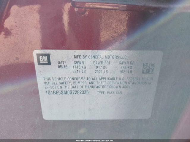 1G1BE5SM0G7282335 Chevrolet Cruze Lt Auto