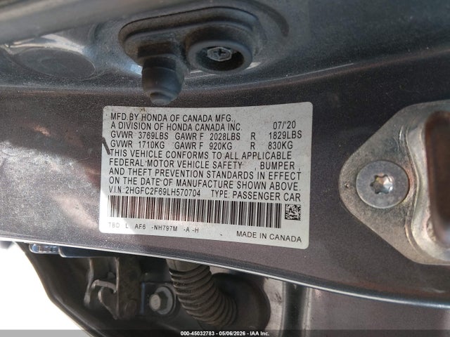 Продаж на аукціоні авто 2020 Honda Civic Lx, vin: 2HGFC2F69LH570704, номер лоту: 45032783