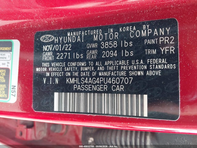 2023 Hyundai Elantra Sel მანქანა იყიდება აუქციონზე, vin: KMHLS4AG4PU460707, აუქციონის ნომერი: 45032789