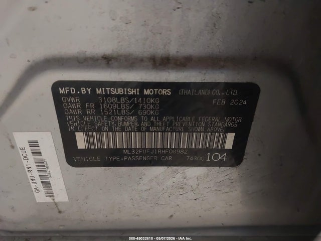 Продаж на аукціоні авто 2024 Mitsubishi Mirage G4 Es, vin: ML32FUFJ1RHF08982, номер лоту: 45032810