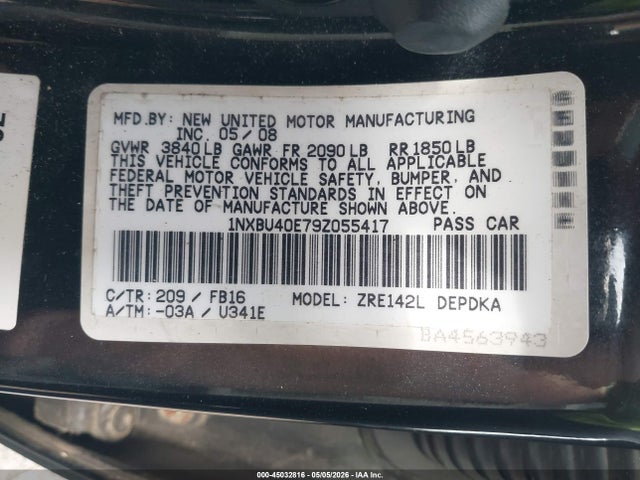 Продаж на аукціоні авто 2009 Toyota Corolla Le, vin: 1NXBU40E79Z055417, номер лоту: 45032816