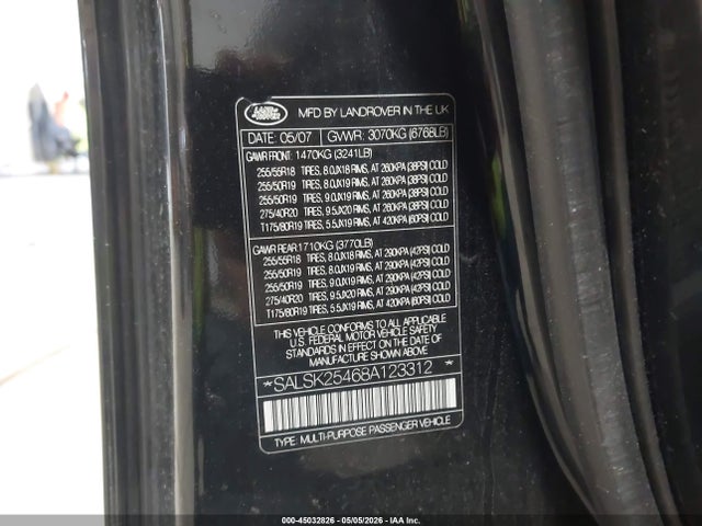 Aukcja sprzedaży 2008 Land Rover Range Rover Sport Hse, vin: SALSK25468A123312, numer aukcji: 45032826