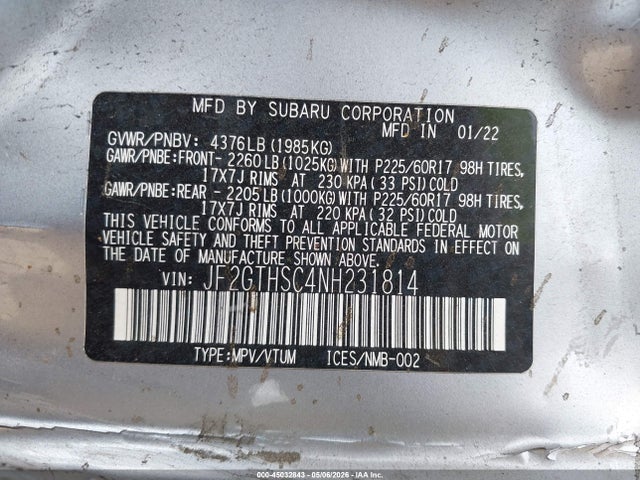 45032843 :رقم المزاد ، JF2GTHSC4NH231814 vin ، 2022 Subaru Crosstrek Sport مزاد بيع