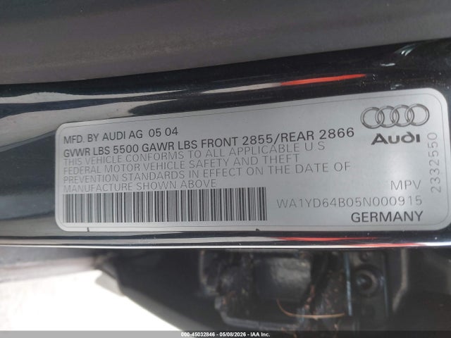 45032846 :رقم المزاد ، WA1YD64B05N000915 vin ، 2005 Audi Allroad 2.7t مزاد بيع