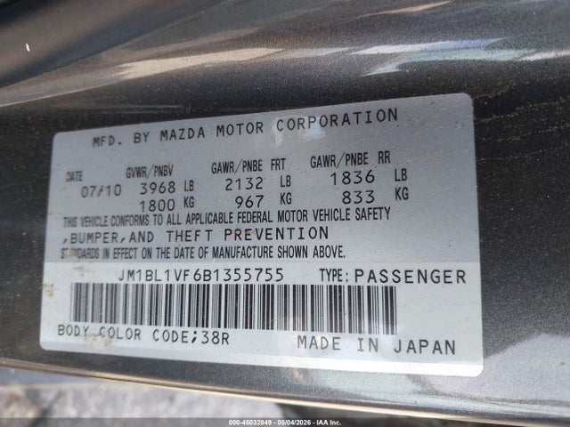 45032849 :رقم المزاد ، JM1BL1VF6B1355755 vin ، 2011 Mazda Mazda3 I Touring مزاد بيع