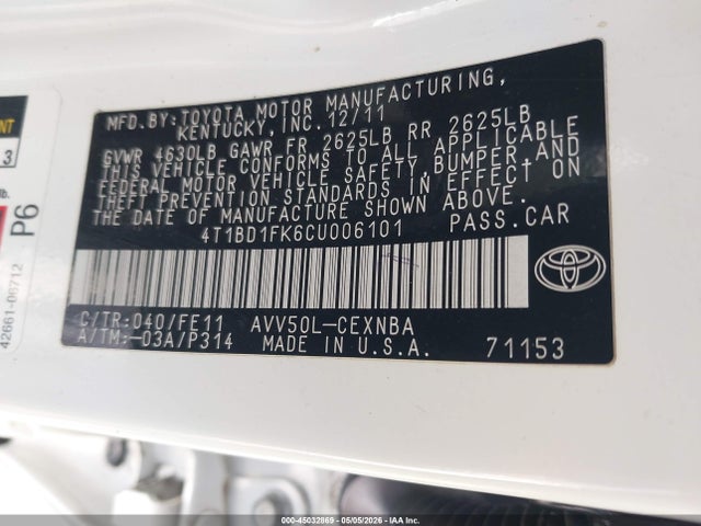 Продаж на аукціоні авто 2012 Toyota Camry Hybrid Le, vin: 4T1BD1FK6CU006101, номер лоту: 45032869