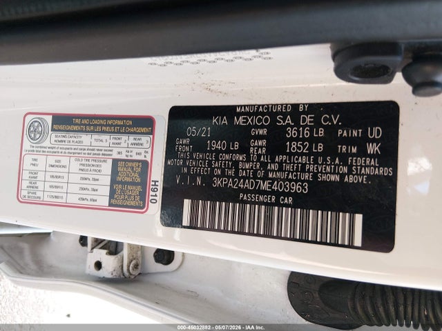 Aukcja sprzedaży 2021 Kia Rio Lx, vin: 3KPA24AD7ME403963, numer aukcji: 45032882