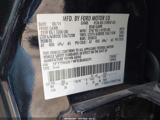 Продаж на аукціоні авто 2015 Ford F-250 Lariat, vin: 1FT7W2BT9FEB20231, номер лоту: 45032893