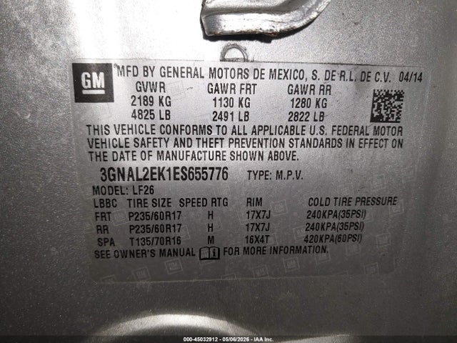 45032912 :رقم المزاد ، 3GNAL2EK1ES655776 vin ، 2014 Chevrolet Captiva Sport 2ls مزاد بيع