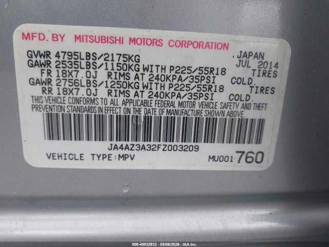 Aukcja sprzedaży 2015 Mitsubishi Outlander Se, vin: JA4AZ3A32FZ003209, numer aukcji: 45032932