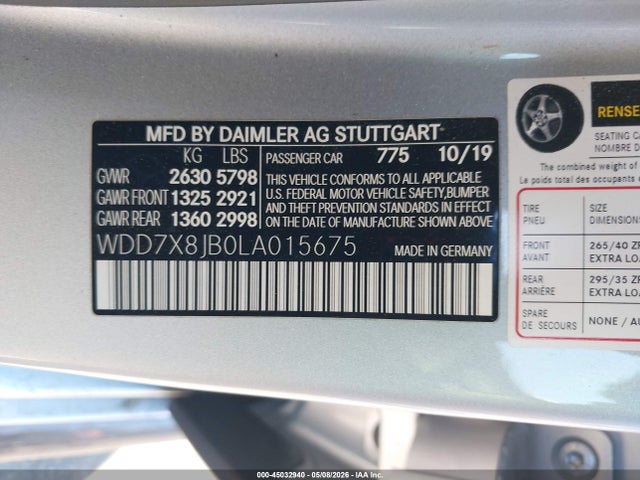 45032940 :رقم المزاد ، WDD7X8JB0LA015675 vin ، 2020 Mercedes-benz Amg Gt 63 4-door Coupe مزاد بيع