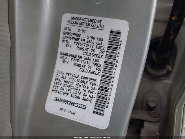 45032969 :رقم المزاد ، JNRAR05Y2WW032558 vin ، 1998 Infiniti Qx4 مزاد بيع