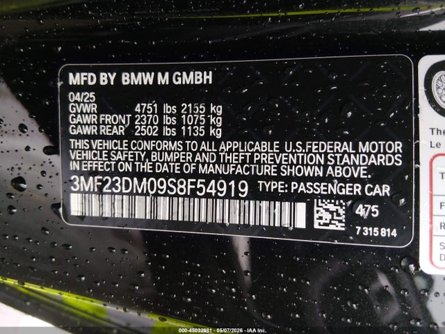 Продажа на аукционе авто 2025 Bmw M2, vin: 3MF23DM09S8F54919, номер лота: 45032981