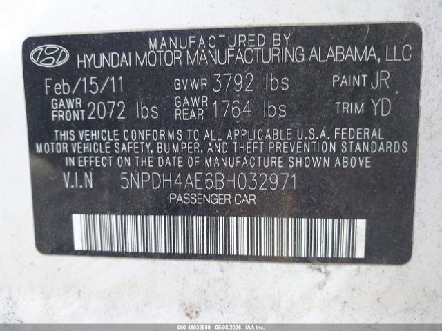 Продаж на аукціоні авто 2011 Hyundai Elantra Gls, vin: 5NPDH4AE6BH032971, номер лоту: 45032989