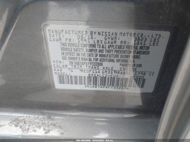 Nissan SENTRA S 2015 3N1AB7APXFY332886 Image 9