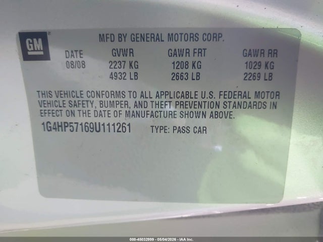 45032999 :رقم المزاد ، 1G4HP57169U111261 vin ، 2009 Buick Lucerne Cx-2 مزاد بيع