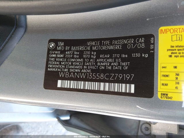 Aukcja sprzedaży 2008 Bmw 535i, vin: WBANW13558CZ79197, numer aukcji: 45033013