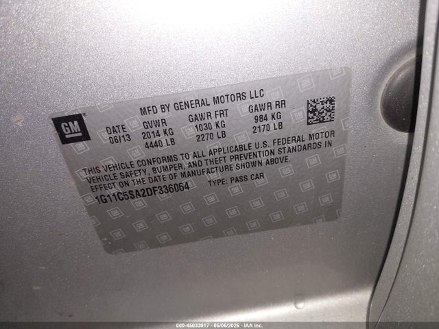Продажа на аукционе авто 2013 Chevrolet Malibu 1lt, vin: 1G11C5SA2DF336064, номер лота: 45033017