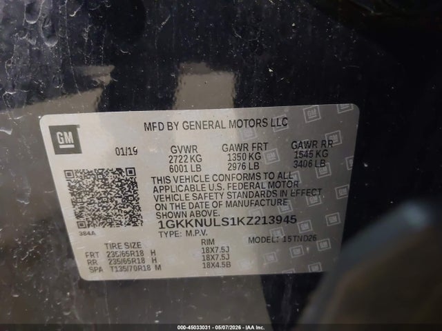 Aukcja sprzedaży 2019 Gmc Acadia Slt-1, vin: 1GKKNULS1KZ213945, numer aukcji: 45033031