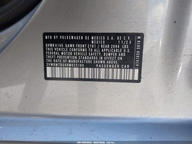 Продаж на аукціоні авто 2024 Volkswagen Jetta 1.5t Sport, vin: 3VWBM7BU4RM033189, номер лоту: 45033035