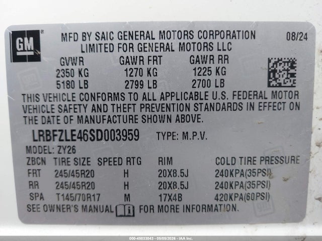 45033043 :رقم المزاد ، LRBFZLE46SD003959 vin ، 2025 Buick Envision Sport Touring Awd مزاد بيع