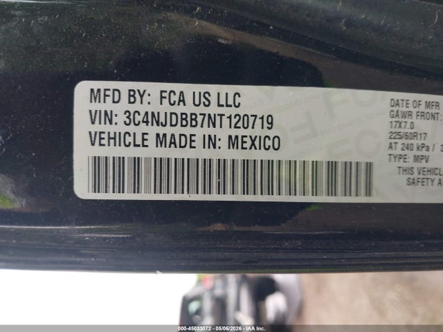 Продаж на аукціоні авто 2022 Jeep Compass Latitude 4x4, vin: 3C4NJDBB7NT120719, номер лоту: 45033072