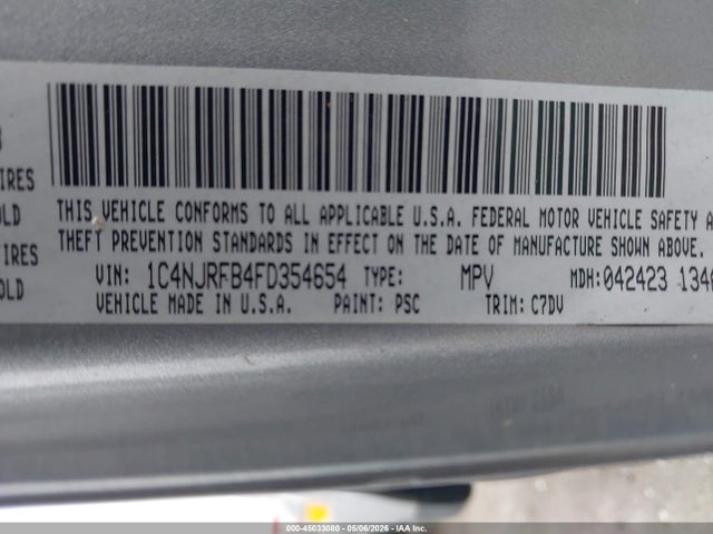 45033080 :رقم المزاد ، 1C4NJRFB4FD354654 vin ، 2015 Jeep Patriot Latitude مزاد بيع