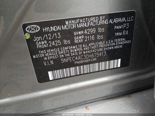 Aukcja sprzedaży 2013 Hyundai Sonata Limited, vin: 5NPEC4AC3DH675413, numer aukcji: 45033082