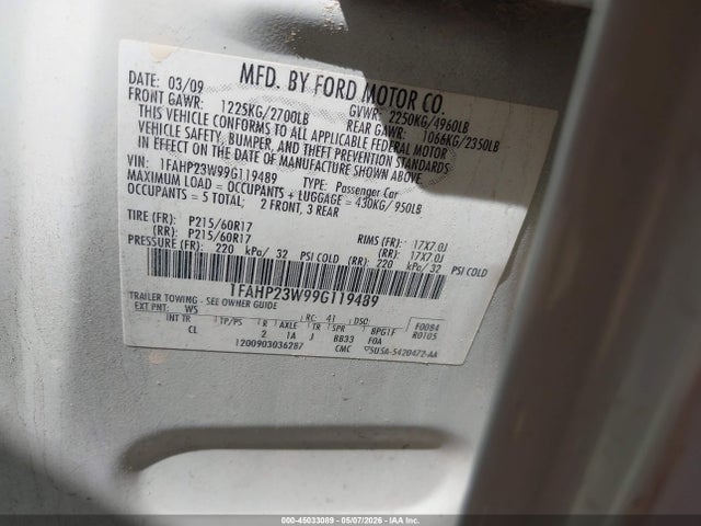 Aukcja sprzedaży 2009 Ford Taurus Se, vin: 1FAHP23W99G119489, numer aukcji: 45033089
