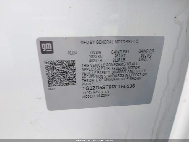 Продаж на аукціоні авто 2024 Chevrolet Malibu Fwd 1lt, vin: 1G1ZD5ST9RF166536, номер лоту: 45033117
