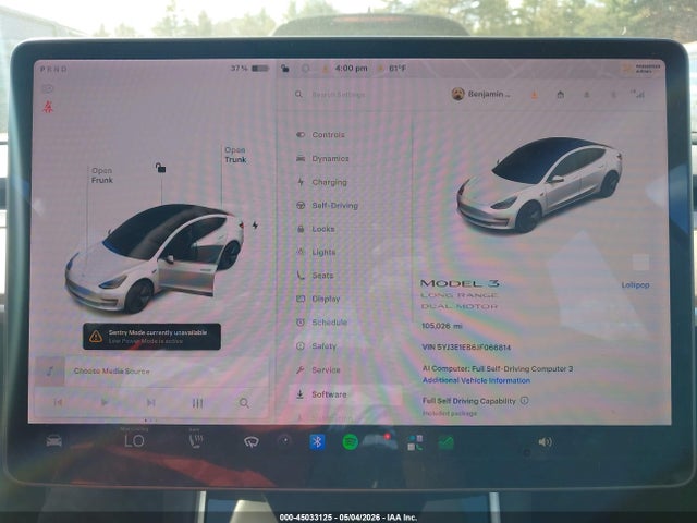 2018 Tesla Model 3 Long Range/performance მანქანა იყიდება აუქციონზე, vin: 5YJ3E1EB6JF066814, აუქციონის ნომერი: 45033125
