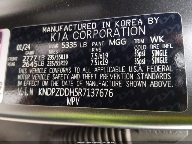 Aukcja sprzedaży 2024 Kia Sportage Plug-in Hybrid X-line Prestige, vin: KNDPZDDH5R7137676, numer aukcji: 45033144