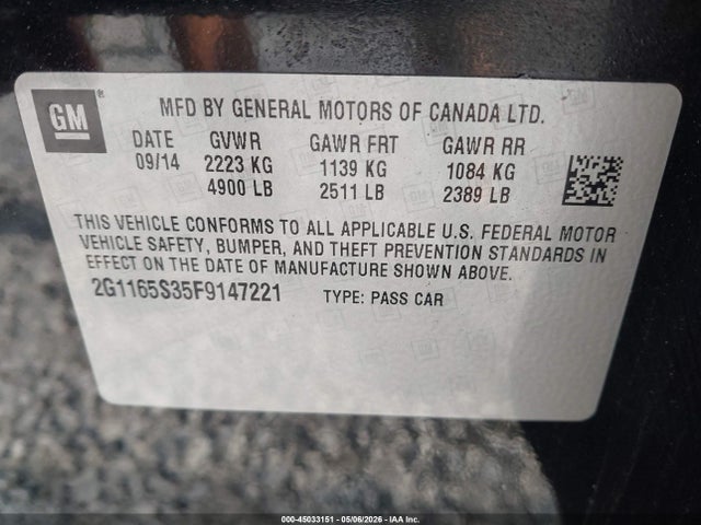 Продажа на аукционе авто 2015 Chevrolet Impala 2lz, vin: 2G1165S35F9147221, номер лота: 45033151