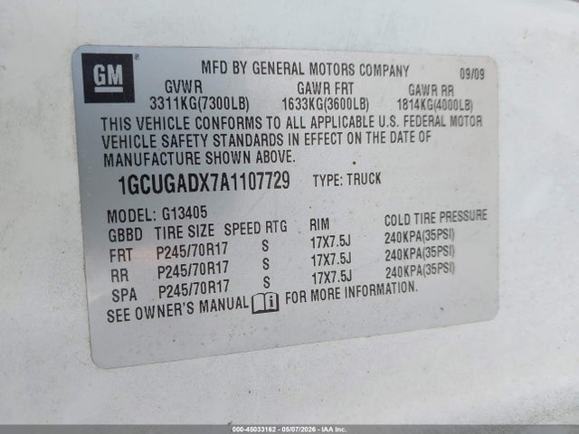 Продажа на аукционе авто 2010 Chevrolet Express 1500 Work Van, vin: 1GCUGADX7A1107729, номер лота: 45033162