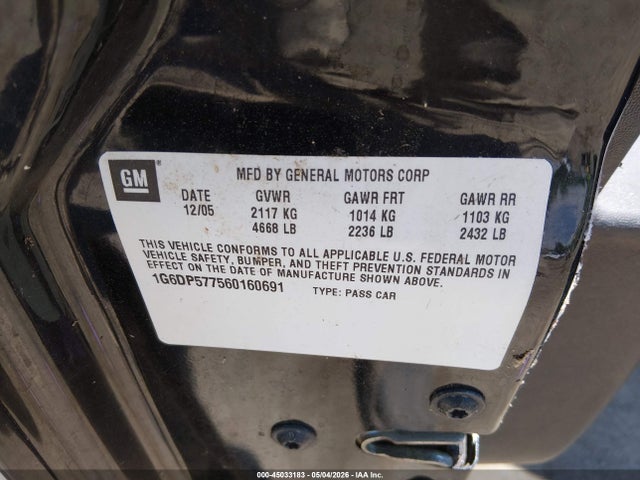 45033183 :رقم المزاد ، 1G6DP577560160691 vin ، 2006 Cadillac Cts Standard مزاد بيع