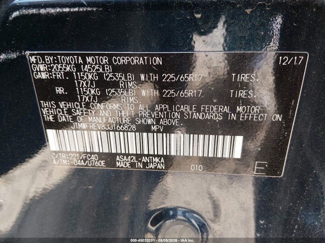 Aukcja sprzedaży 2018 Toyota Rav4 Xle, vin: JTMWFREV8JJ166828, numer aukcji: 45033201