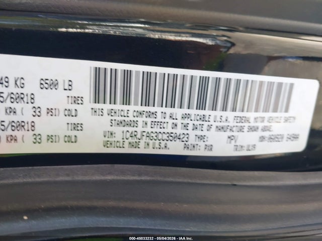 45033232 :رقم المزاد ، 1C4RJFAG3CC350423 vin ، 2012 Jeep Grand Cherokee Laredo مزاد بيع