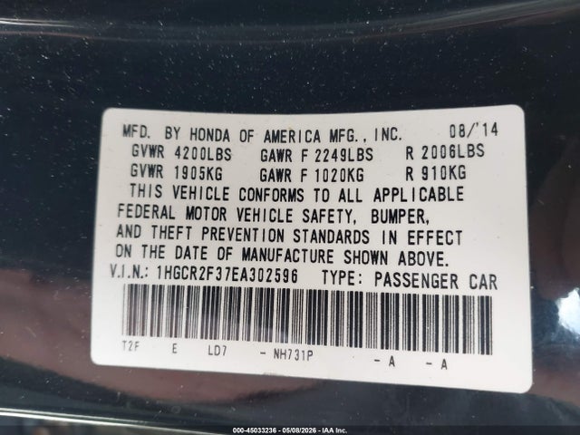 Aukcja sprzedaży 2014 Honda Accord Lx, vin: 1HGCR2F37EA302596, numer aukcji: 45033236
