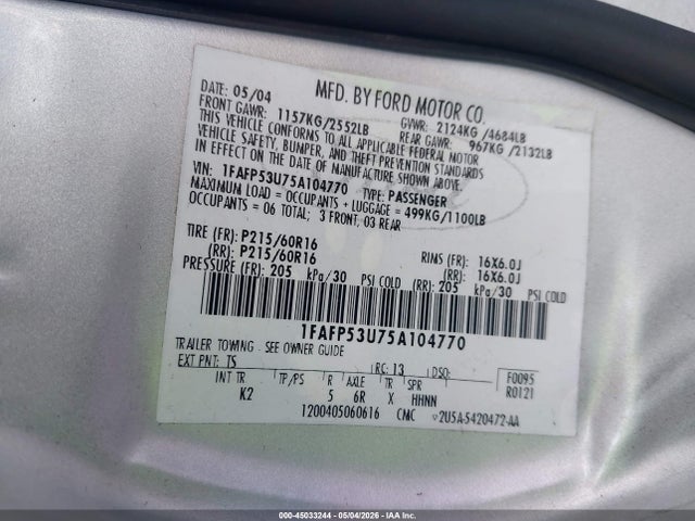 Aukcja sprzedaży 2005 Ford Taurus Se, vin: 1FAFP53U75A104770, numer aukcji: 45033244